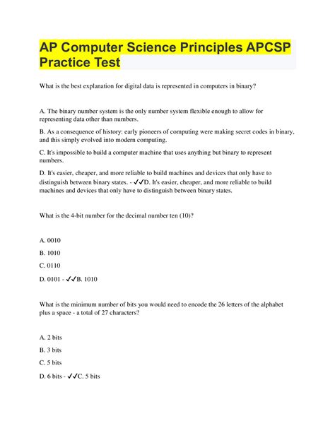 ap computer science principles algorithms test