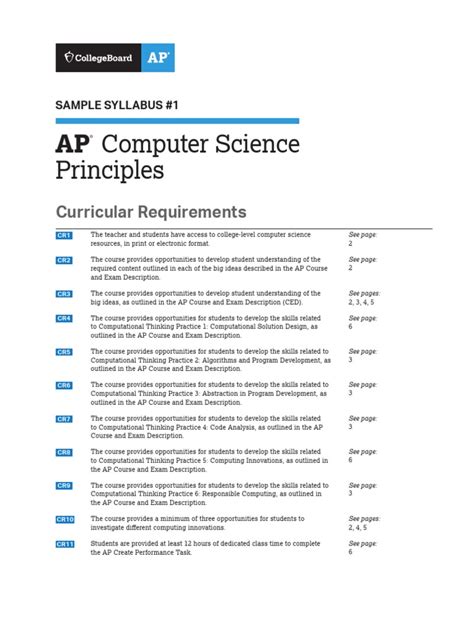 ap computer science principles sample syllabus
