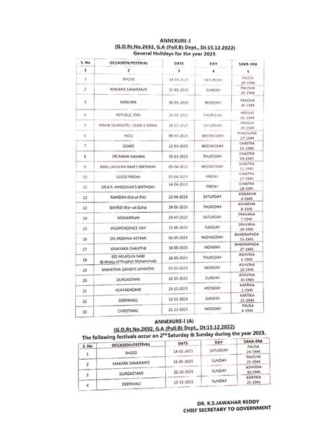 ap govt holidays list 2023