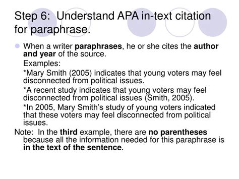 apa format in text citation paraphrasing