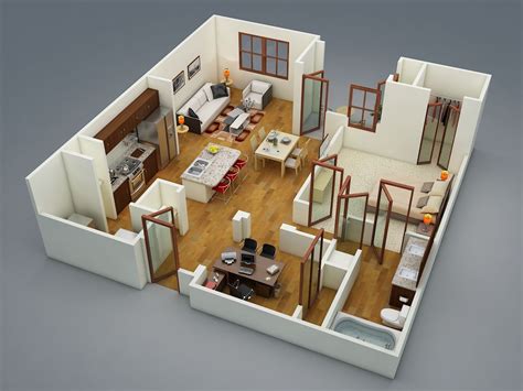 Apartment Designs Shown With Rendered 3D Floor Plans