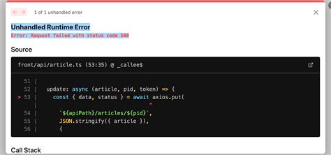 api error axioserror request failed with status code 500