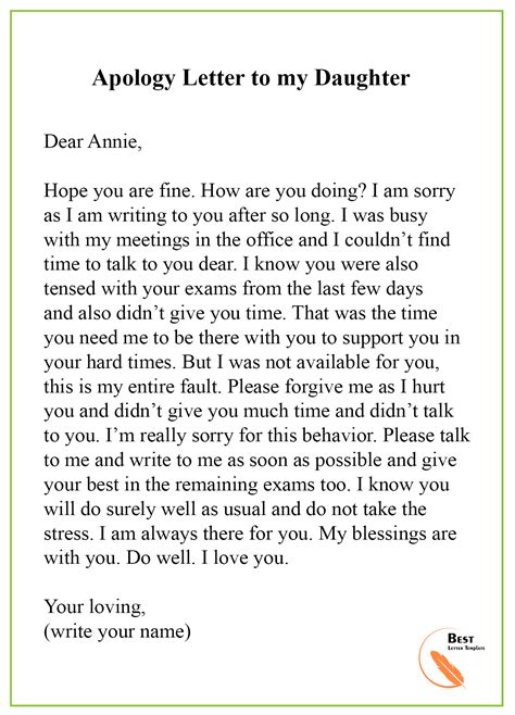 Apology Letter Template to Daughter Format, Sample & Example Letter