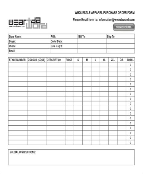 Apparel Order Forms