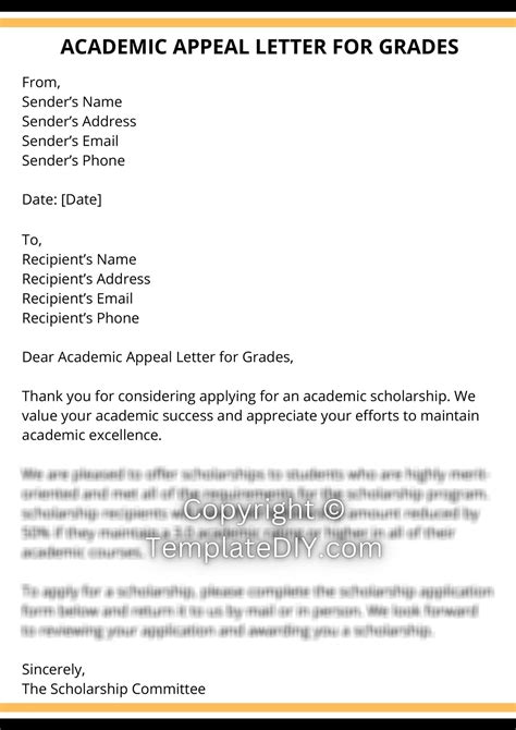 appeal a grade in college sample letter