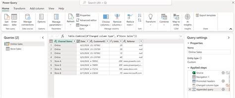 Append Tables Excel Power Query
