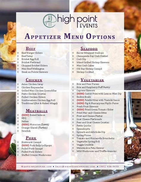 Appetizer Catering Menu Prices