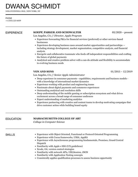 Apple Specialist Resume Example Apple Glendale, California