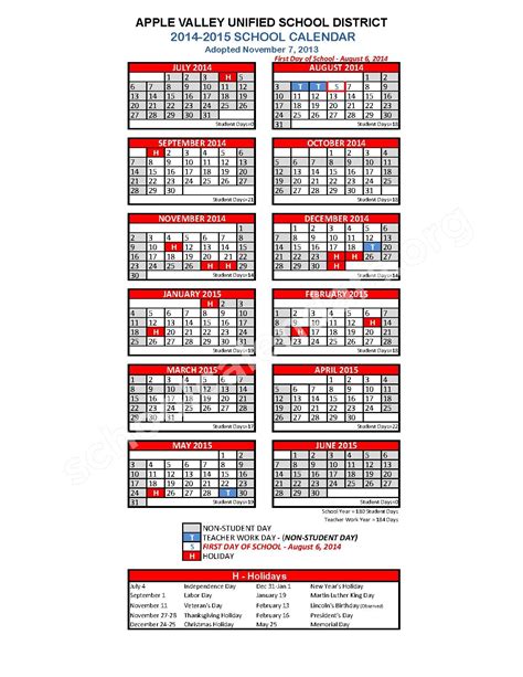 Apple Valley Unified School District Calendar