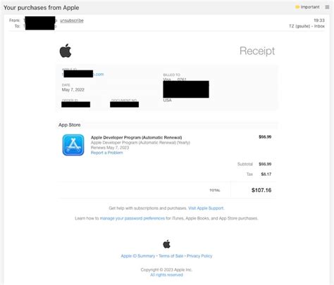 Apple Developer Invoices