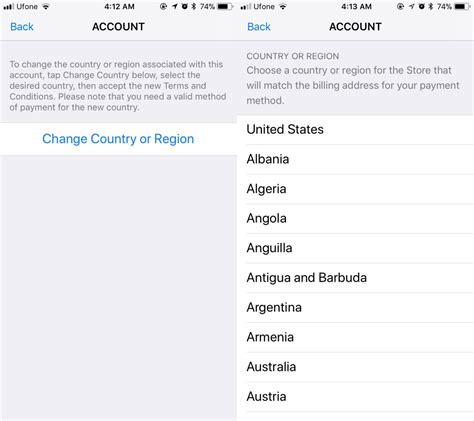 apple id change country