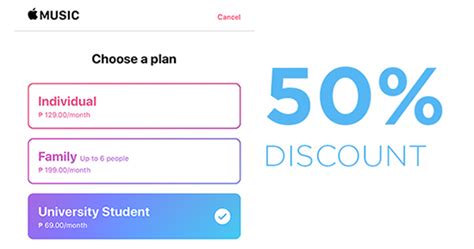 apple music monthly fee student discount