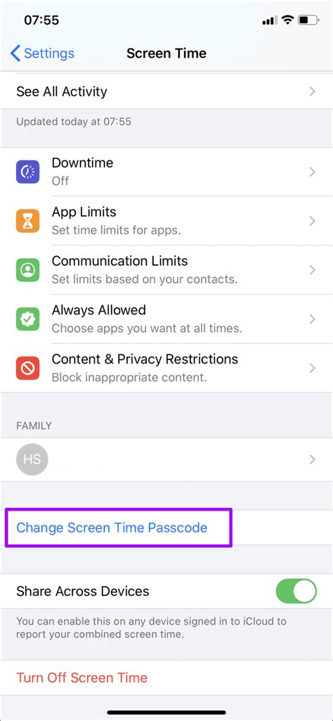 apple remove screen time passcode