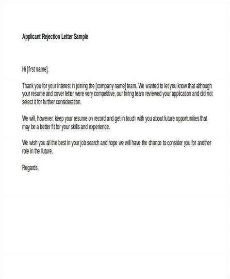 Job Rejection Refusal Letter Templates at