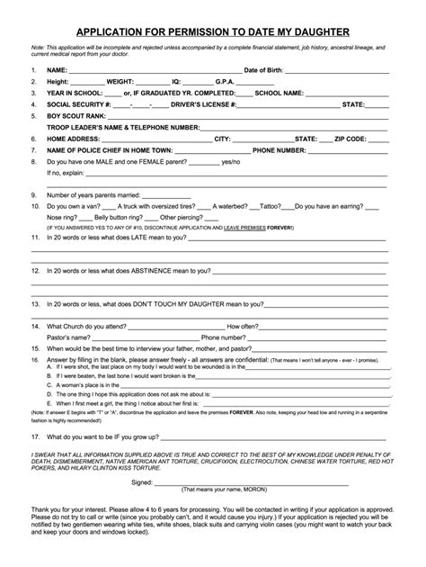 Application To Date My Daughter Printable: A Guide In 2023