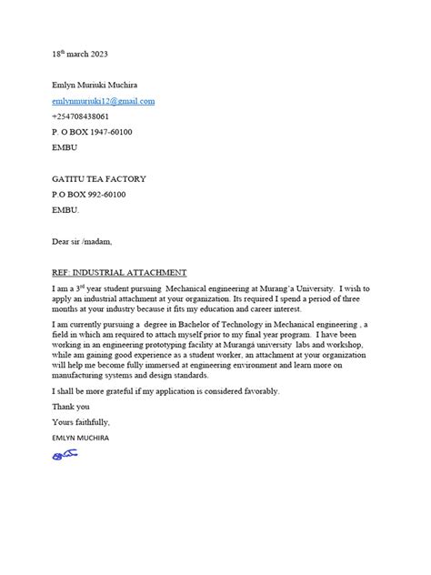Cover Letter Sample Of Application Letter For Attachment 100+ Cover