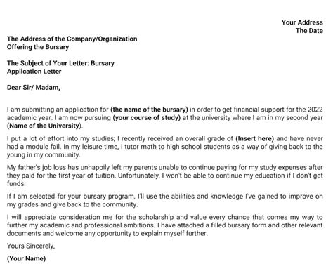 application for bursary letter