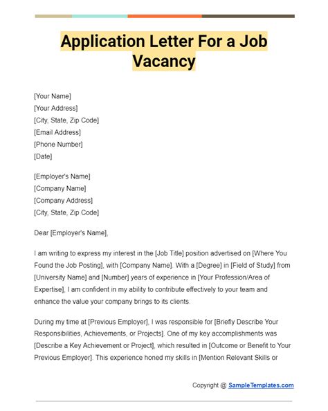 Free Application Letter Template For a Job Vacancy in Microsoft Word