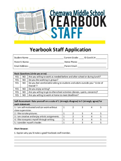 Application For Yearbook Staff