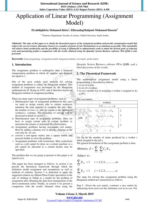 Application Of Linear Programming In Business Research Paper