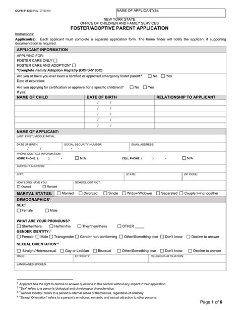 application to become a foster parent