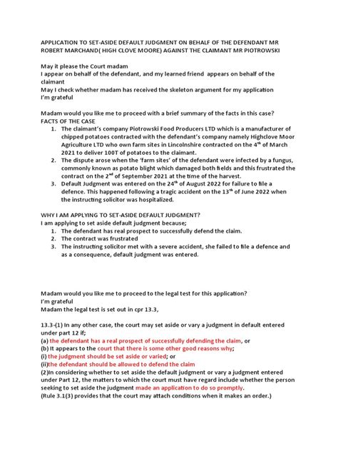 application to set aside default judgment plc