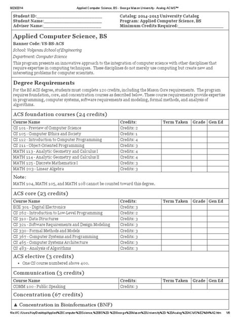 applied computer science requirements