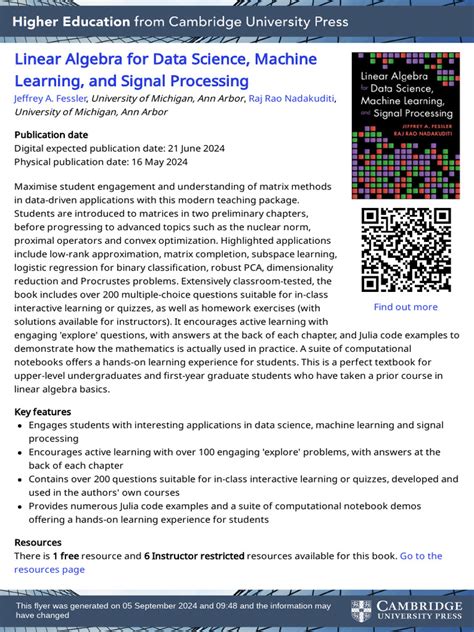 Applied Linear Algebra For Signal Processing Data Analytics And Machine Learning
