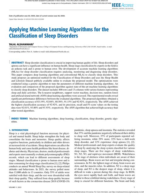 applying machine learning algorithms for classification of sleep disorders