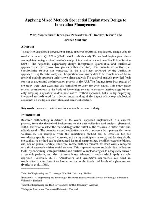 applying mixed methods sequential explanatory design to innovation management