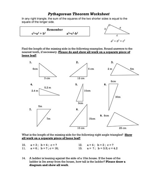 applying the pythagorean theorem worksheet answer key