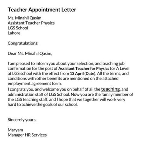 Teacher Appointment Letter (27+ Samples Letters and Templates)