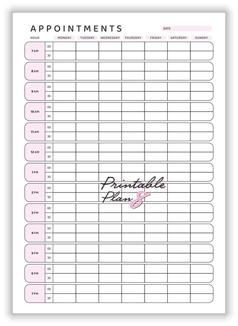 appointment book pages to print free