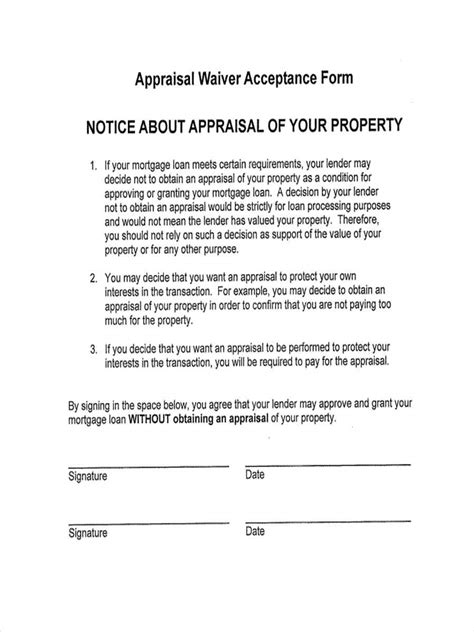 appraisal waiver document