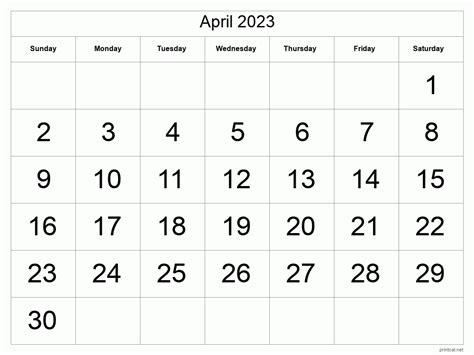 april 23 printable calendar