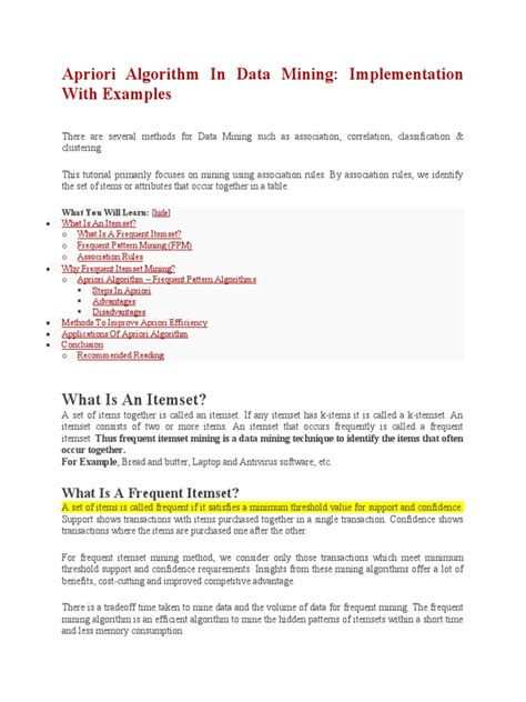 apriori algorithm in data mining pdf