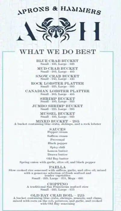 Aprons And Hammers Menu