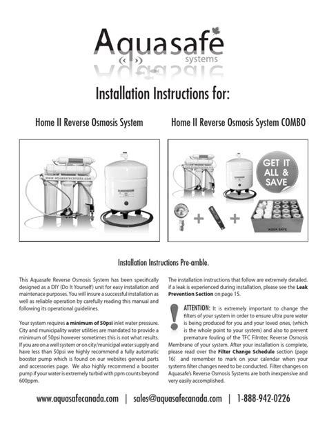Aquasafe Canada Installation Instructions