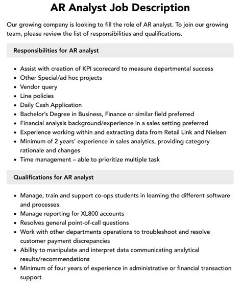 ar analyst job role