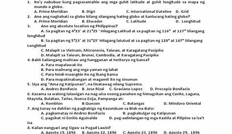 Araling Panlipunan Test Questions for High School. Primary Presidency