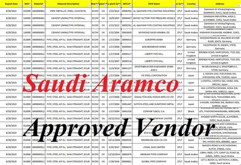 aramco approved vendor list