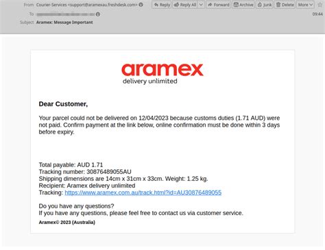 aramex customer service email