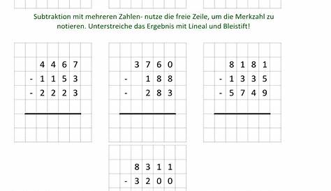 Arbeitsblatt: Mathematik-Grundrechenarten-Subtraktion-schriftlich