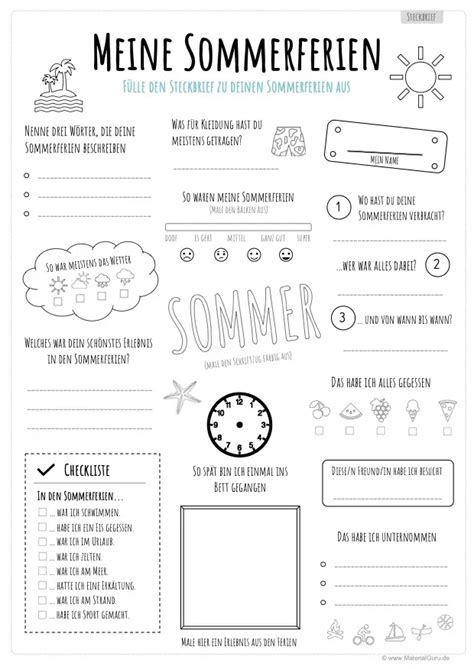 Sommerferien Unterrichtsmaterial MaterialGuru