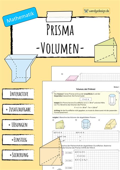 Volumen Oberfläche Prisma Arbeitsblatt Pdf Dorothy Meyer Grundschule