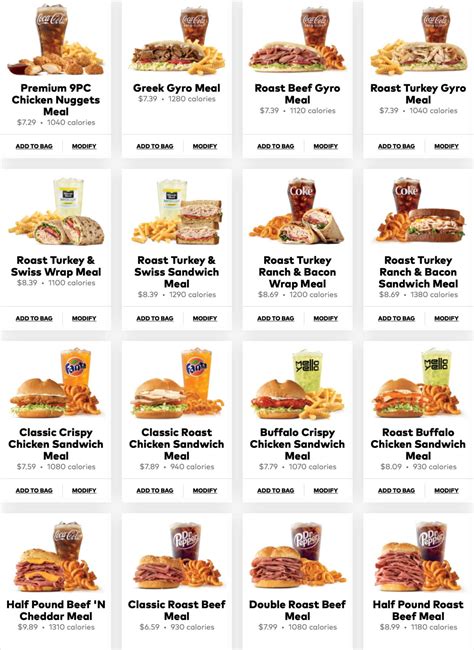 Arby's menus in USA
