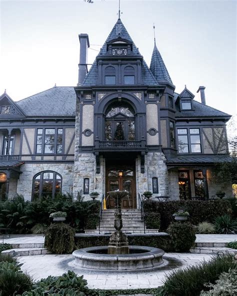 This is a Gothic Revival style house. It has a steep pitched roof, has