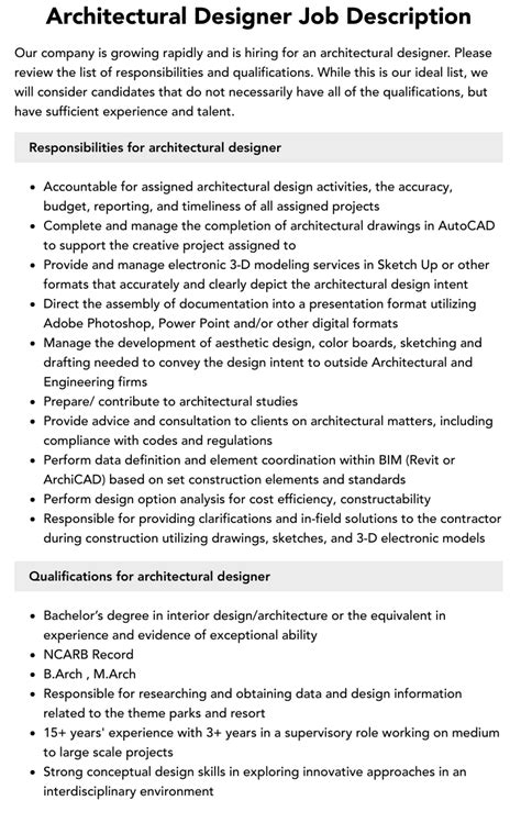 FREE 8+ Sample Architect Job Description Templates in PDF