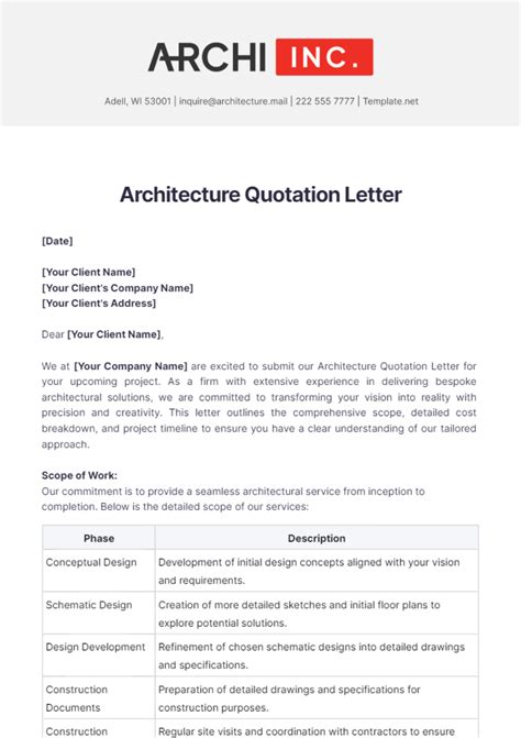 Architecture Design Quotation Format