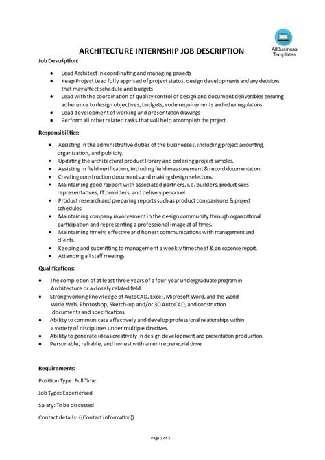 Architecture Internship Description